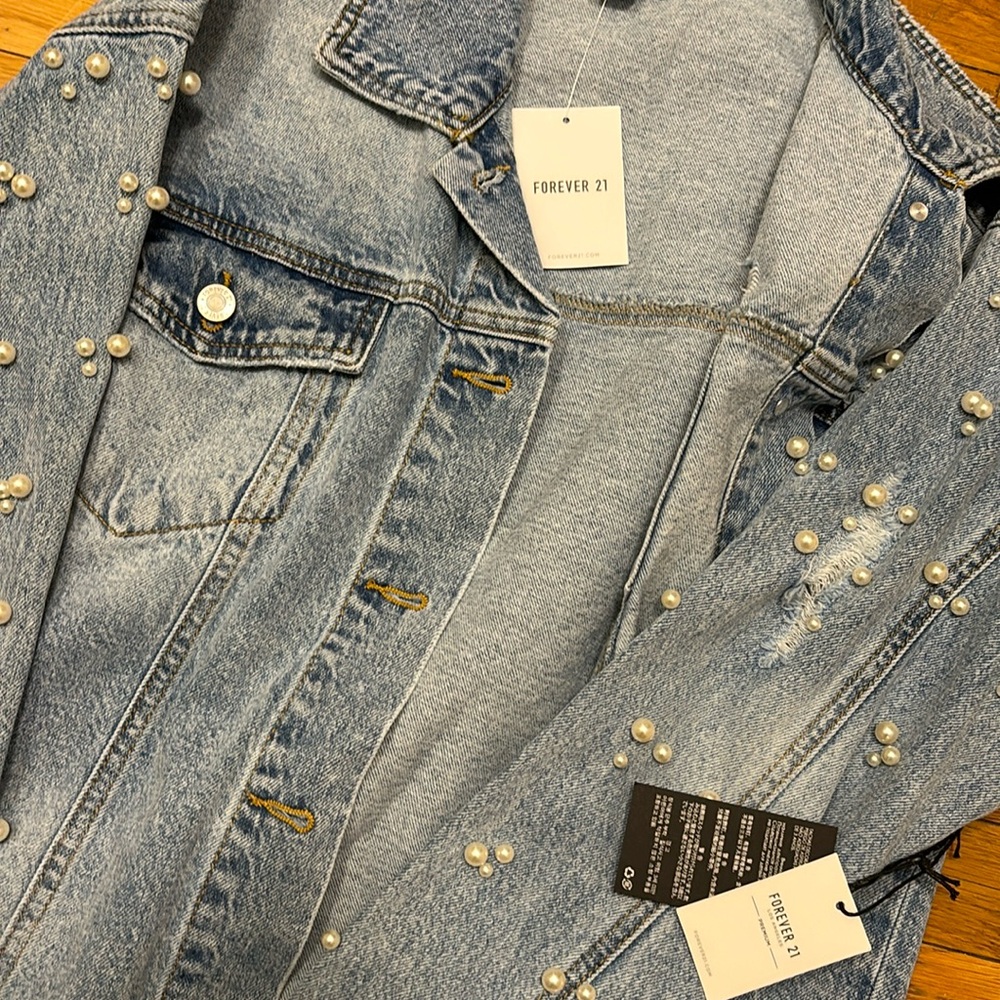 Oversized pearl denim jacket